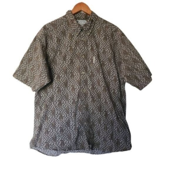 Columbia Shirt Fish Print Sz L Large Button Front Short Sleeve Casual Men - Picture 2 of 7